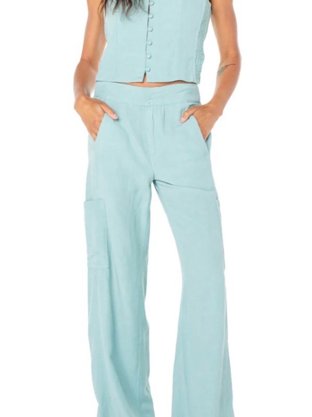 NWT Roxy Maui Sessions Light Blue Wide-Leg Linen Pants - Women's Casual Comfort